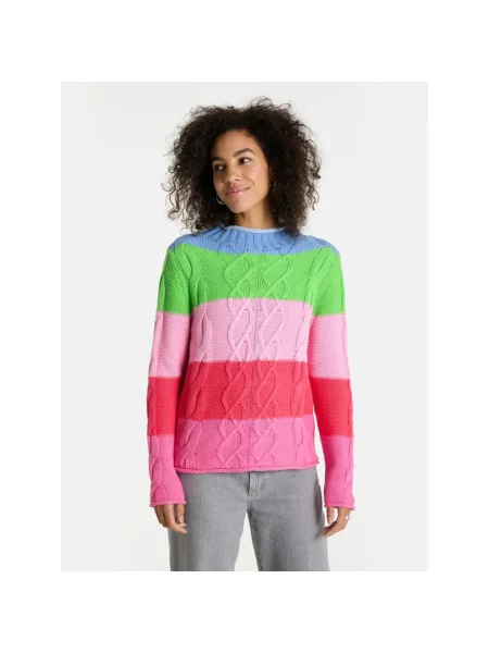 Dzianinowy sweter Lieblingsstück w paski z paskiem