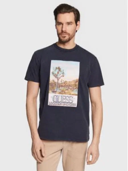 Guess Tricou Desert Photo Bleumarin