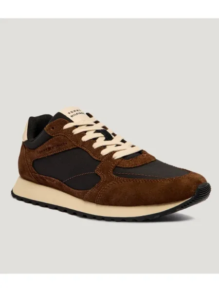 Tommy Hilfiger Sneakers New Runner cu adaos de piele maro
