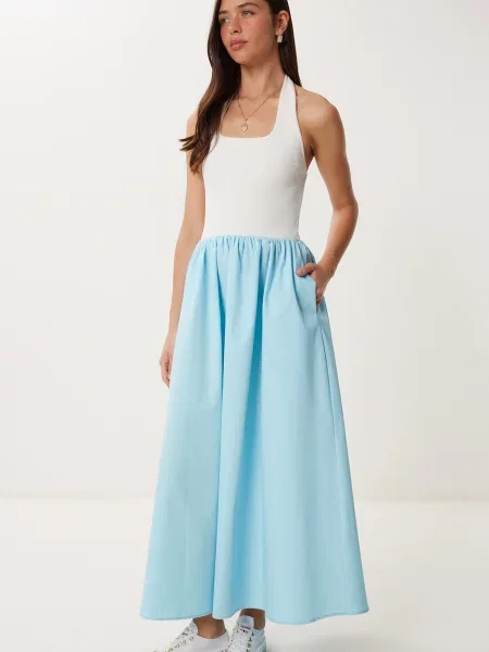 Happiness İstanbul Obleka ecru / svetlo modra