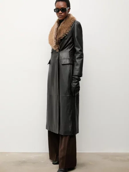 Answear.LAB palton de piele negru