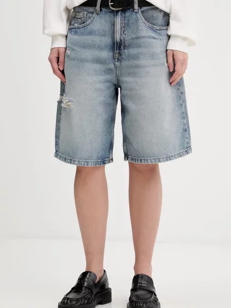 Tommy Jeans pantaloni scurți pentru femei din denim albastru
