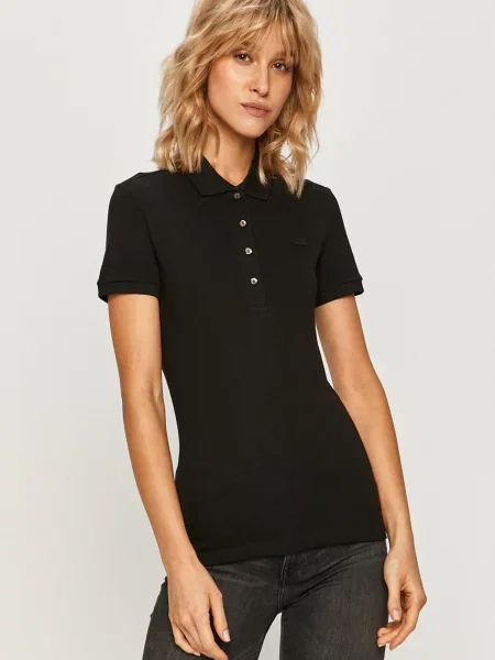 Lacoste T-shirt z kołnierzykiem czarny