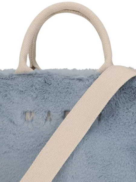 Geantă shopper Marni cu blană albastru