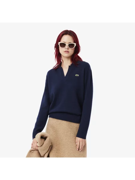 Lacoste Kaszmirowy Sweter Z Kołnierzykiem Polo 3D granatowa