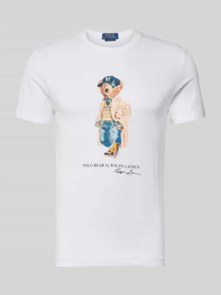 T-shirt krój slim fit z czystej bawełny z motywem polo bear model Polo Ralph Lauren biała