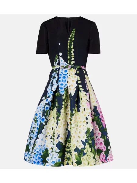 Sukienka midi Oscar De La Renta w kwiatki do kolan garniturowa czarna