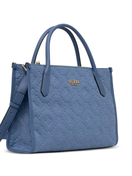Geantă shopper Guess cu autograf albastru