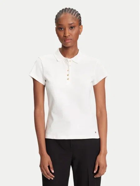 Tommy Hilfiger Тениска с яка и Gold Button Екрю бежово