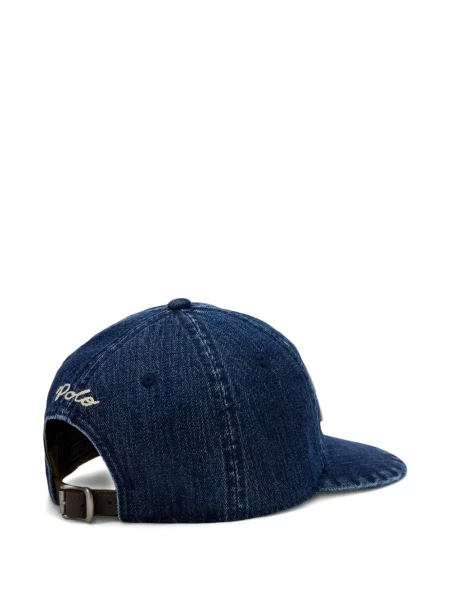 Șapcă Polo Ralph Lauren cu decolteu în V cu autograf în carouri albastru