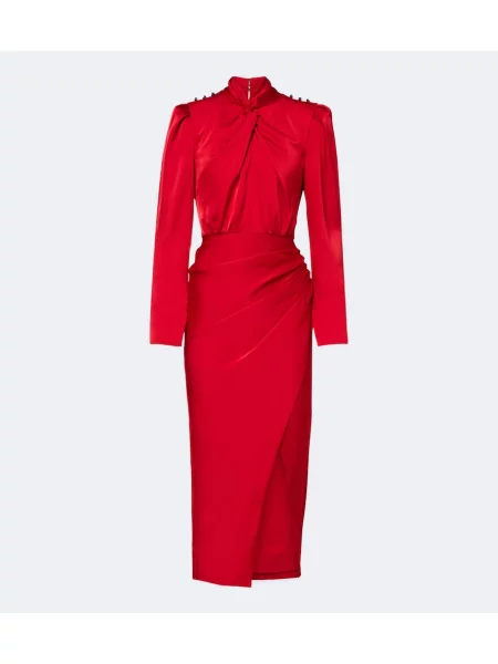 Rochie de cocktail Self-portrait din satin drapată roșu