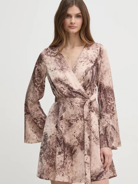 Guess sukienka NEW LAILA mini rozkloszowana beżowy