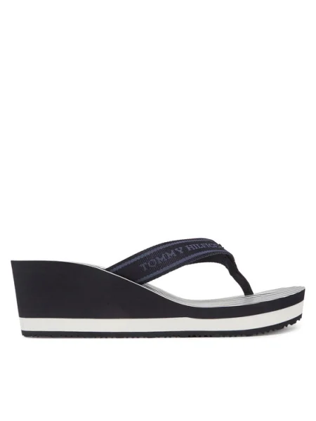 Papuci Tommy Hilfiger cu dungi cu pană albastru