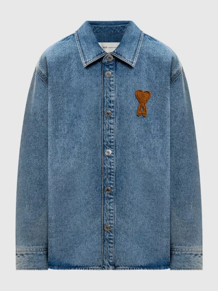 Джинсова сорочка з нашивкою Ami Paris синя