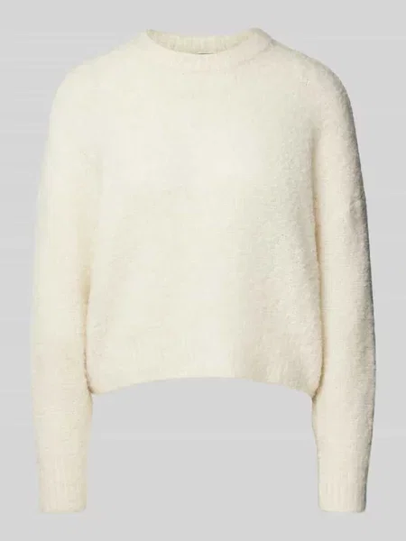Sweter z dzianiny o kroju regular fit z dodatkiem wełny model ‘NATHERINE’ Pieces biały