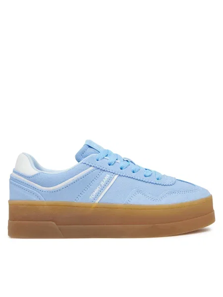 Велурени маратонки Tommy Jeans THE GREENWICH FLATFORM SUEDE синьо