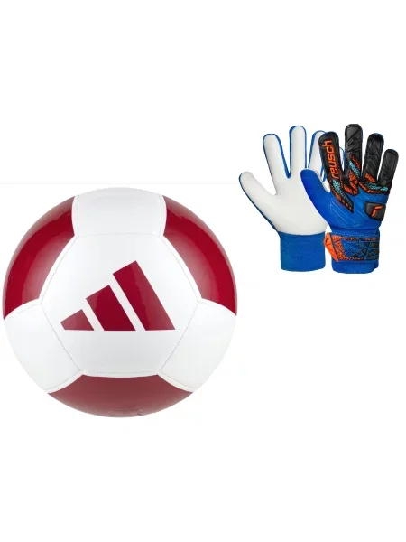 REUSCH rękawice bramkarskie Attrakt Starter Solid Junior + piłka nożna Adidas niebieskie