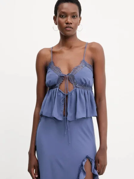 Bardot bluză uni albastru