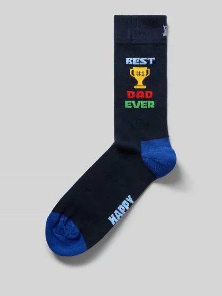 Skarpety z nadrukiem z napisem Happy Socks granatowe