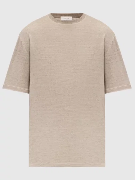 Футболка з льону з вишивкою логотипа Agnona бежева
