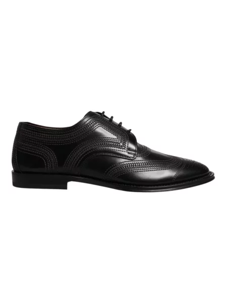 Haftowany oksfordy Dolce And Gabbana skórzany czarny