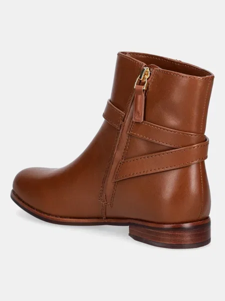 Kožené kotníkové boty Lauren Ralph Lauren Brooke Bt 2 na plochém hnědá