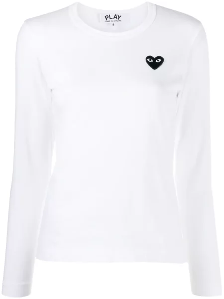 Top Comme Des Garcons Play cu broderie din jerseu alb