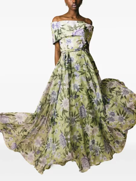 Sukienka maxi Giada Curti w kwiatki z nadrukiem garniturowa zielona