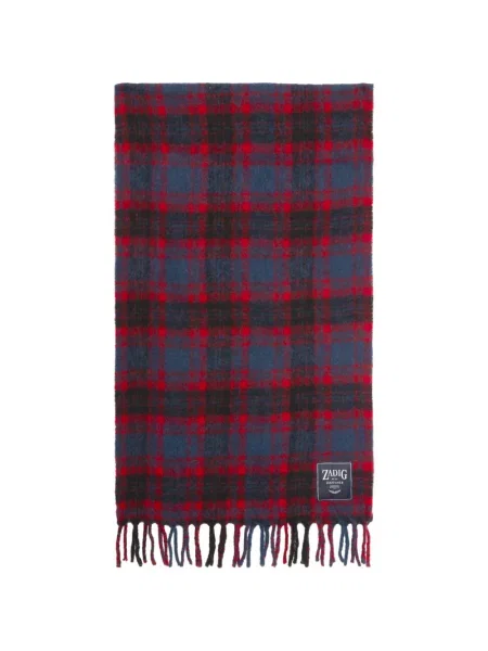 Fular Zadig&voltaire cu franjuri în carouri albastru