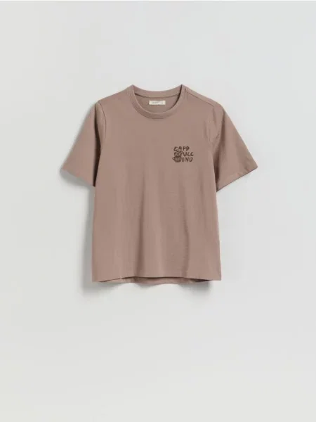 Reserved Tricou din cu imprimeu maro