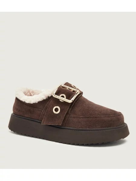INUIKII Bocanci Micro Buckle | piele întoarsă | shearling maro