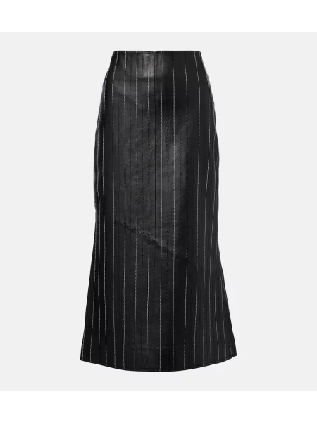 Fustă din piele Victoria Beckham cu broderie până la genunchi negru