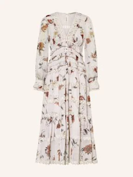 AllSaints sukienka ZORA MIDI midi rozkloszowana beżowy