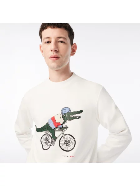 Lacoste Bluza X Netflix Z Nadrukiem Z Bawełny Organicznej biała