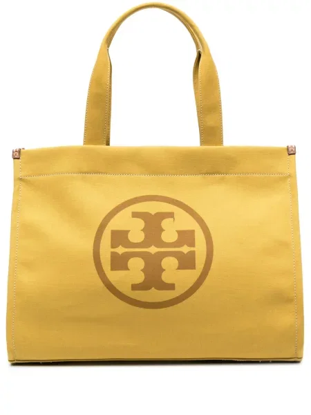 Geantă shopper Tory Burch cu autograf galben