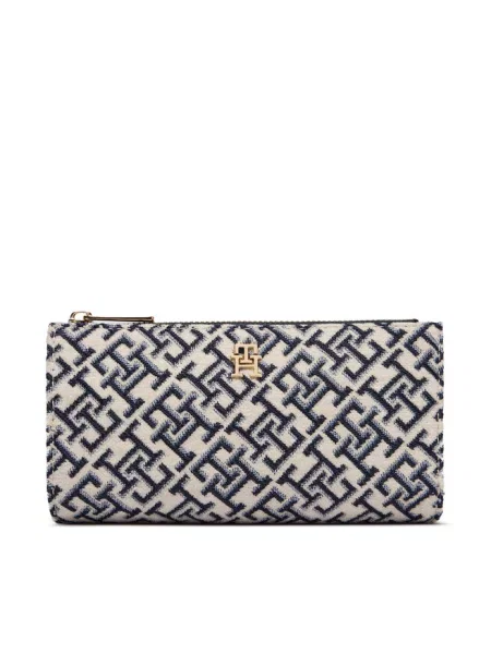 Tommy Hilfiger Portfel Th Icon Long Bifold Jacquard Niebieski granatowy