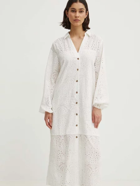 Рокля Never Fully Dressed Jenna Shirt dress среднодълга със стандартна кройка бяло