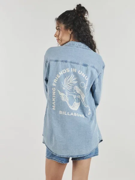 Billabong džínsová košeľa Down The Coast Oversize modrá