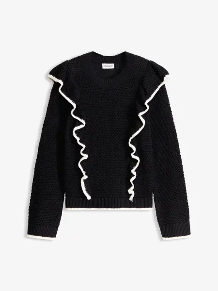 Sweter z cienkiej dzianiny z mieszanki bawełny czarny