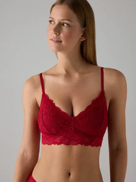 Кружевной бралет с уплотненной чашкой червоний