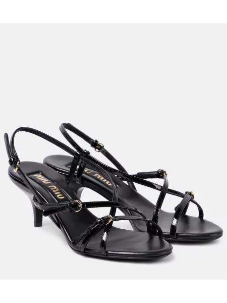 Usnjene lakirane sandali Miu Miu črna
