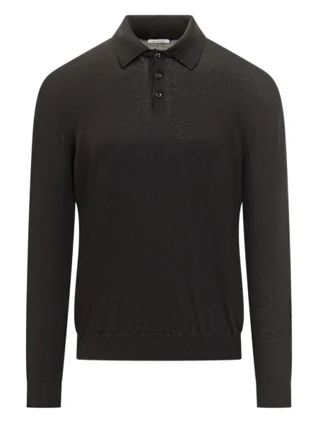 Lung tricou polo Malo de lână gri