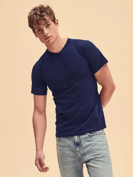 V-nyakú póló Fruit Of The Loom kék