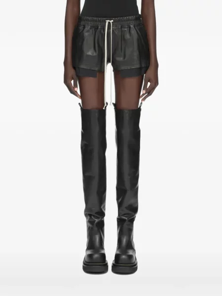 Pantaloni scurți Rick Owens din piele cu cordon negru