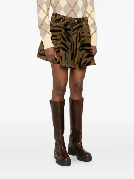 Mała spódnica mini Ganni z nadrukiem w tygrysie prążki brązowa