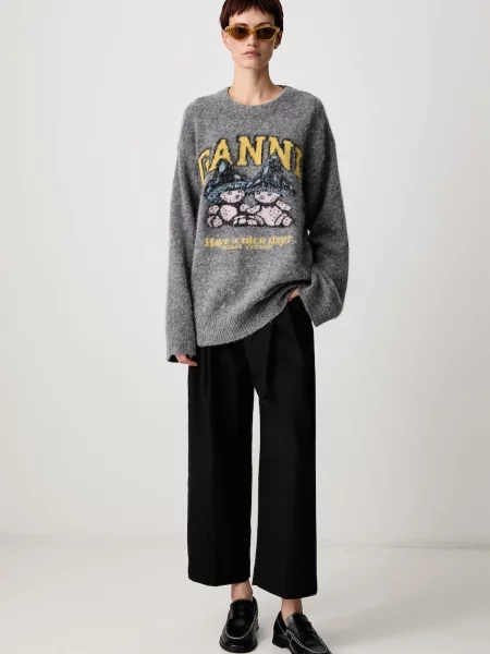 GANNI Mushroom Teddy sweter z wełną