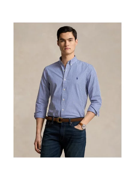 Koszula Polo Ralph Lauren w paski z paskiem popelinowa niebieska