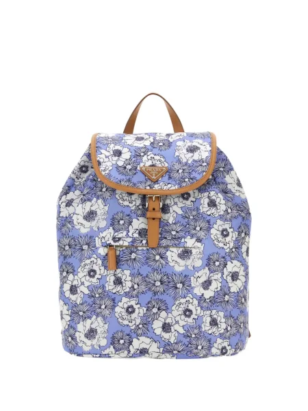 Rucsac Prada cu model floral cu imagine albastru