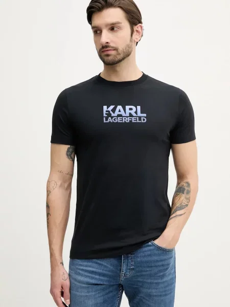 Тениска Karl Lagerfeld с апликация тъмносиньо