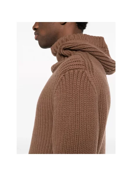 Sweter Lanvin wełniany z kapturem brązowy